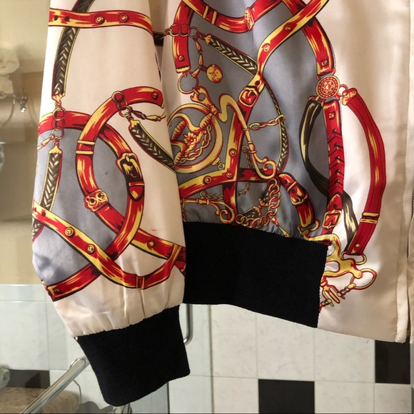 WDNY Scarf Print Satin Bomber Jacket S - Picture 8 of 8